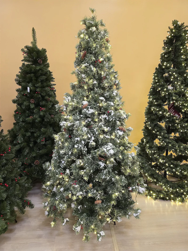 Realistic Snowy Norway Christmas Tree 1077 Branches with 350 Warm LEDs (210 cm)